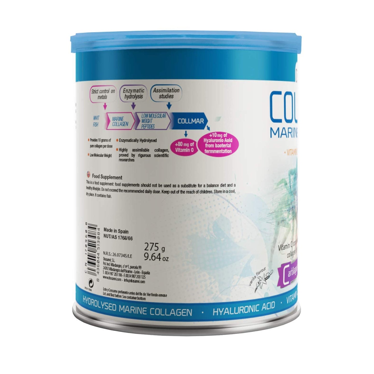 Drasanvi COLLMAR Marine Collagen Hydrolyzed Vanilla Flavor Powder 9.7 Ounces