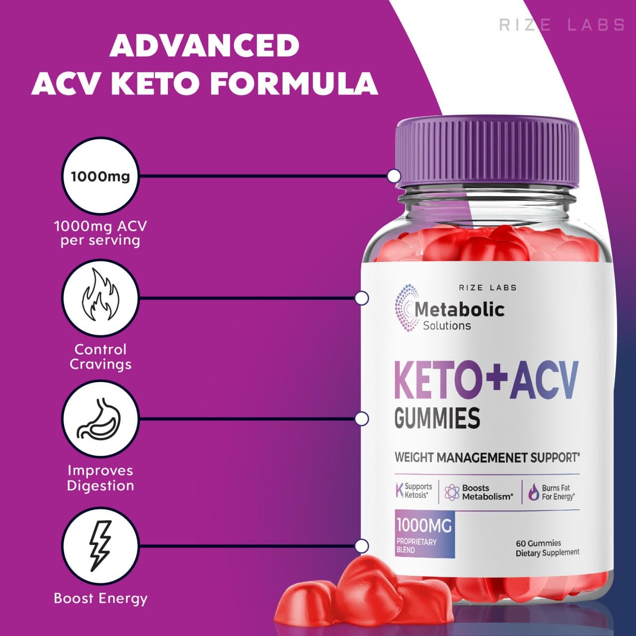 Rize Labs Metabolic Solutions Keto+ACV Gummies, 180 Gummies