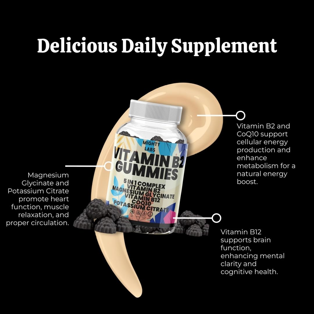 NutraPerfecto Sugar Free Vitamin B2 Gummies with CoQ10, Potassium Citrate, Magnesium Glycinate, B12, 60 Gummies