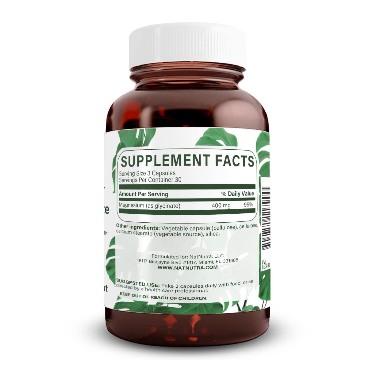 Natural Nutra Magnesium Glycinate 400 mg Supplement Capsules, 90 Count
