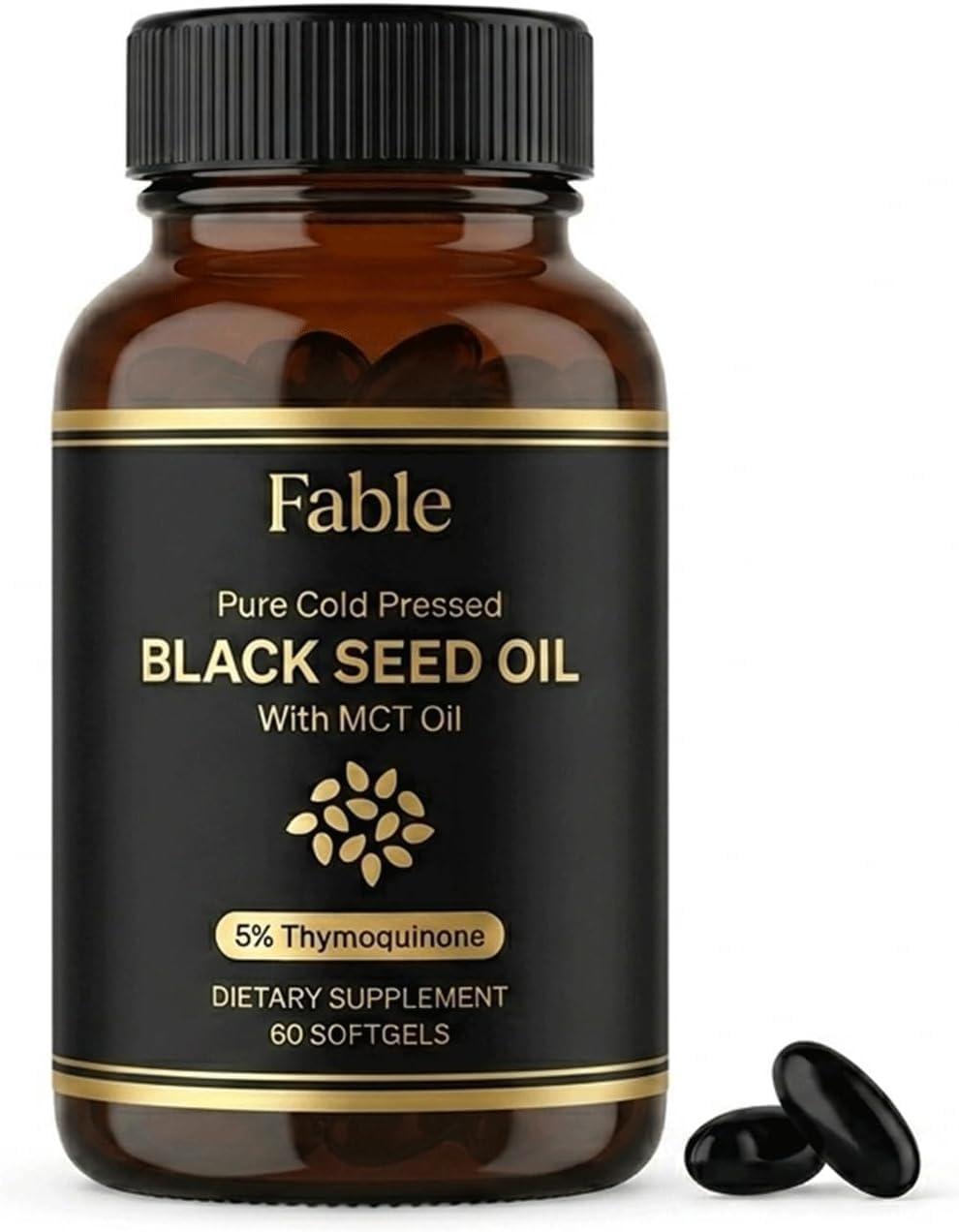 NFGTJYUI Fable Black Seed Oil (5% Thymoquinone) with MCT Oil, 60 Capsules
