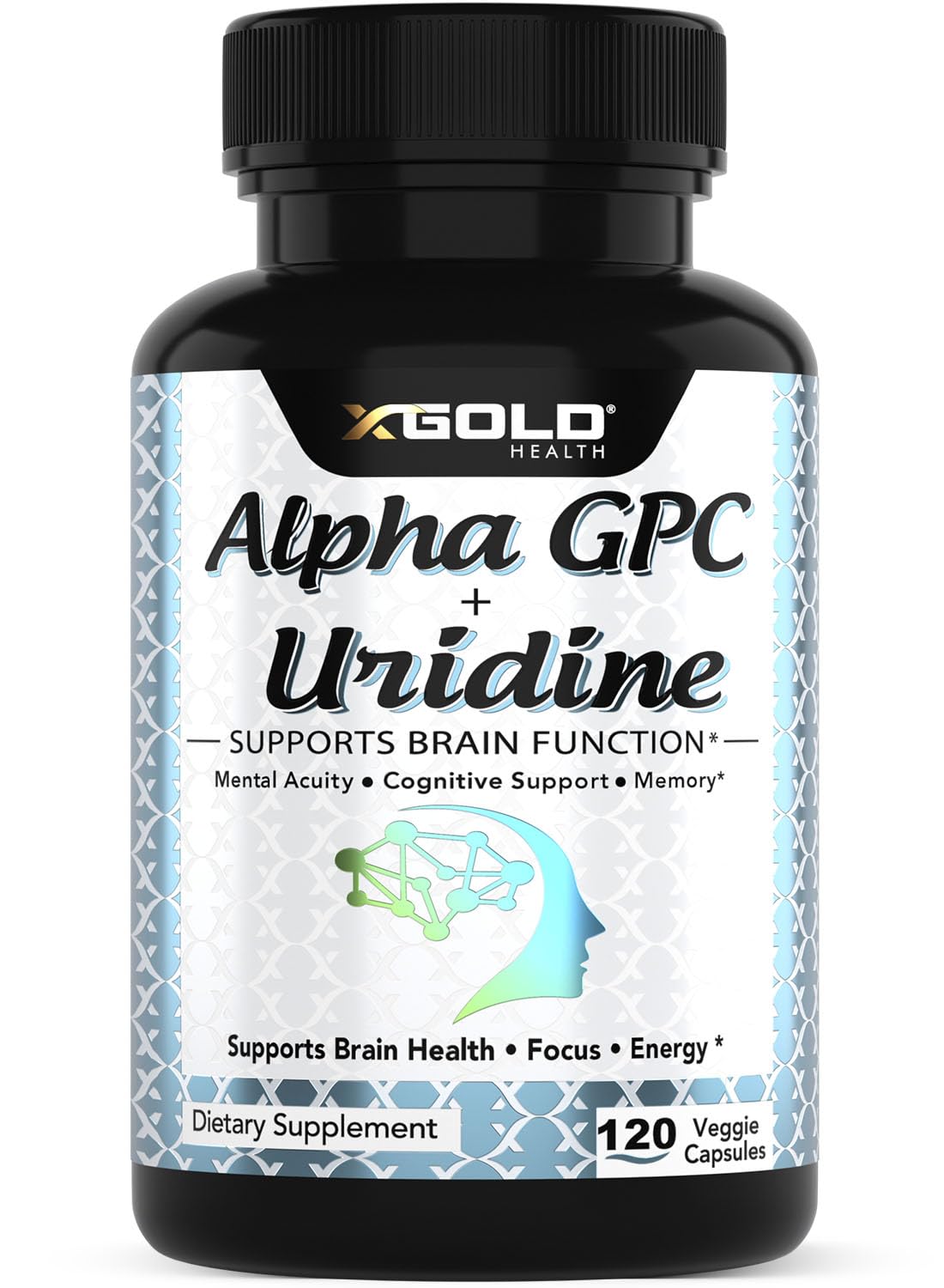 X Gold Health Alpha GPC + Uridine 900mg Powerful Nootropic Capsule, 120 Capsules