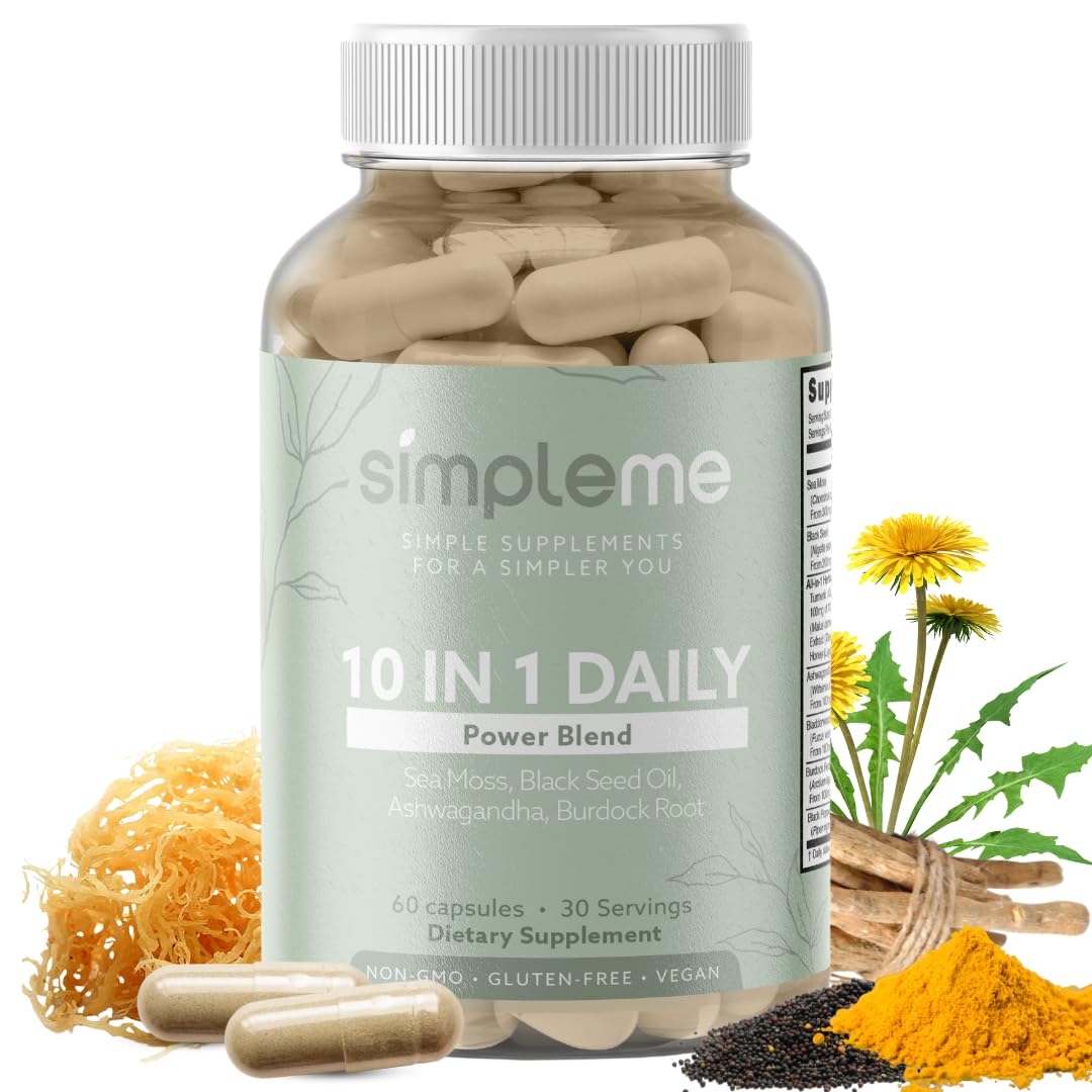 SIMPLEME Burdock Root and Bladderwrack Immunity Booster Power Blend with Irish Sea Moss, Ashwagandha and Black Seed, 60 Capsules