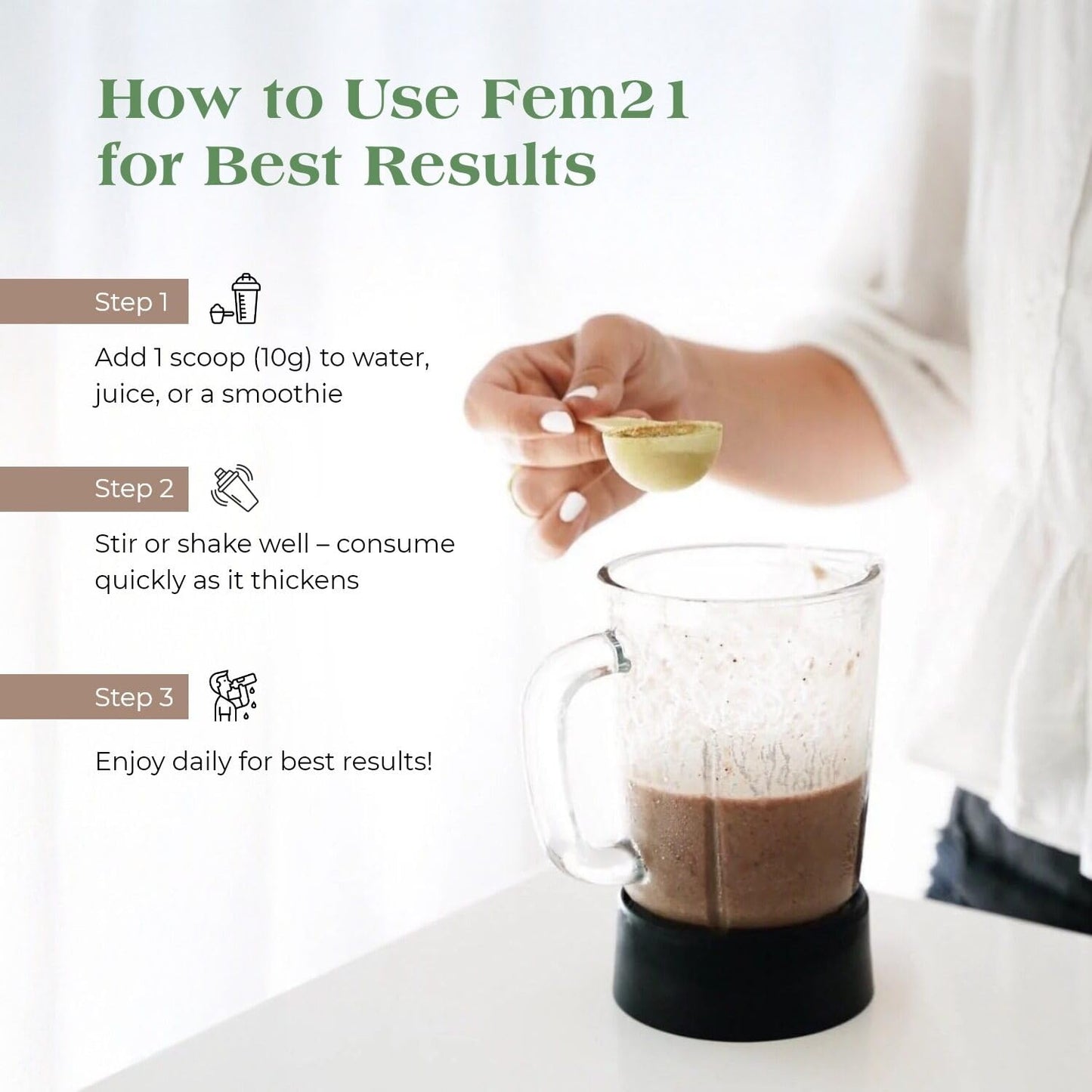 Fem21 Nutritional Supplement for Women, Herbal Blend with 21 Superfoods for Women's Wellness and Vitality, with Prebiotics, Probiotics and Antioxidants, Powder, 10.58 oz