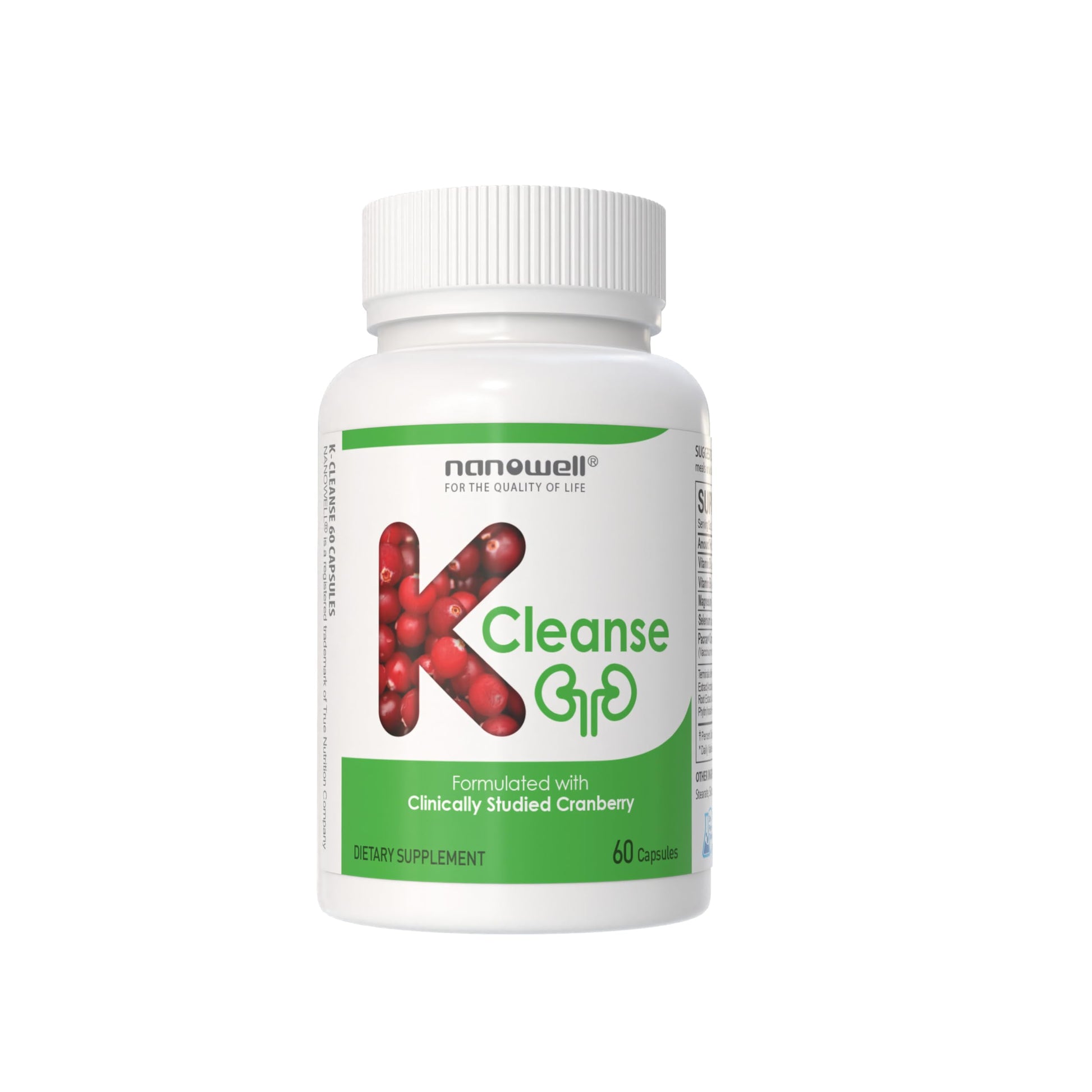 NANOWELL K-Cleanse Kidney Cleanse Supplement with Pacran Cranberry Extract, Magnesium, Selenium, Vitamins B5 & B6, 60 Capsules