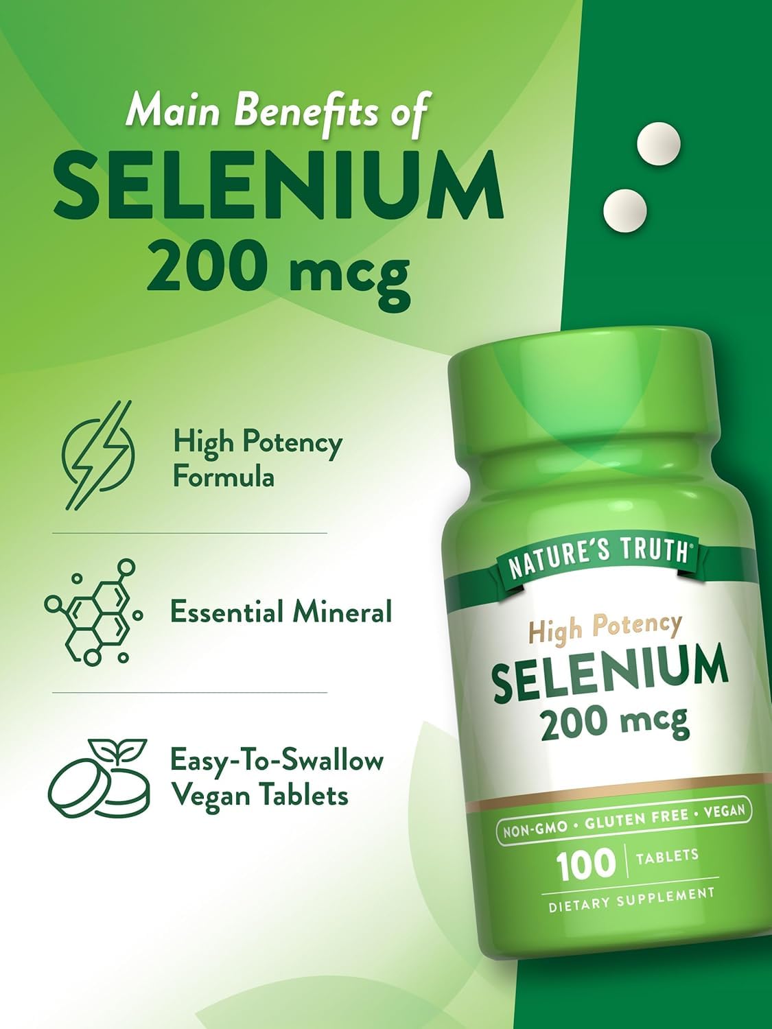 Nature's Truth High Potency Selenium 200 mcg Tablets, 300 Count