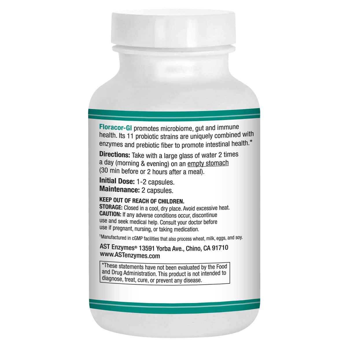 AST Enzymes Floracor Probiotics & Enzymes to Support Intestinal & Gut Heath 180 Vegetarian Capsules