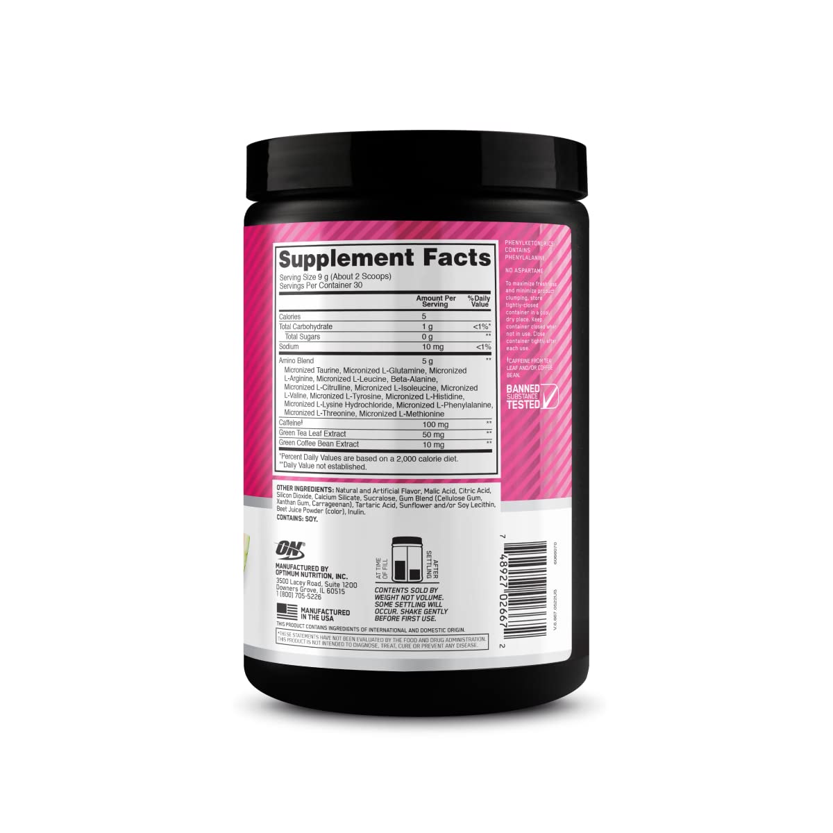 Optimum Nutrition Amino Energy Pre Workout Powder Watermelon 9.5 oz