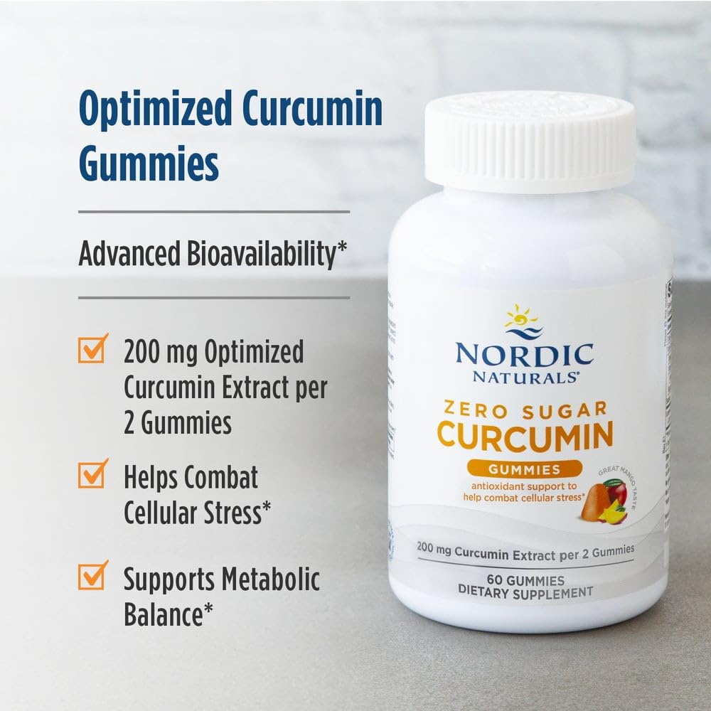 Nordic Naturals Zero Sugar Curcumin Gummies Mango, 60 Gummies