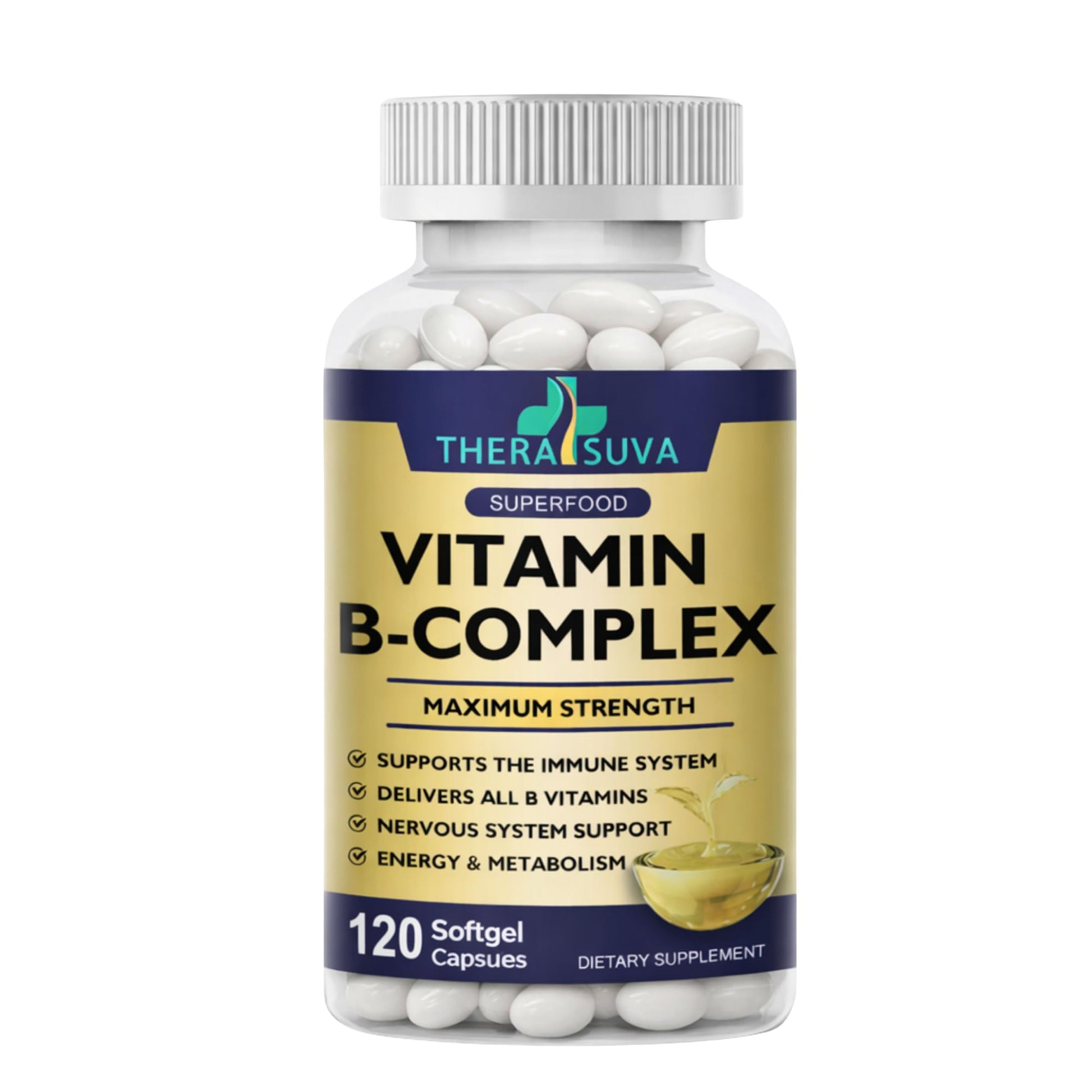 TheraSuva Vitamin B-Complex + CoQ10 + Vitamin C Max Strength Softgels, 120 Count