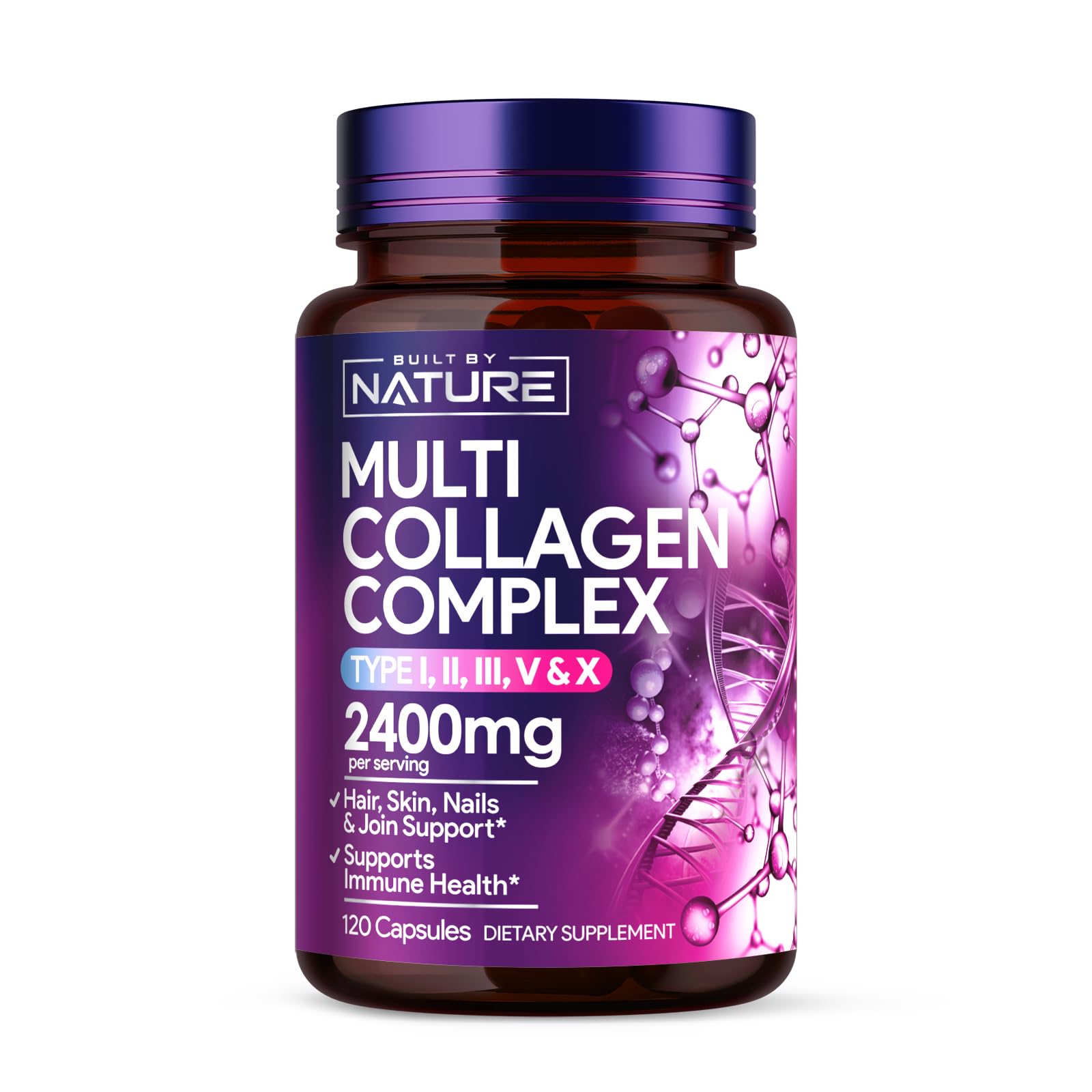 Built by Nature Multi Collagen Peptides Complex Supplement for Women Capsules, 120 Count
