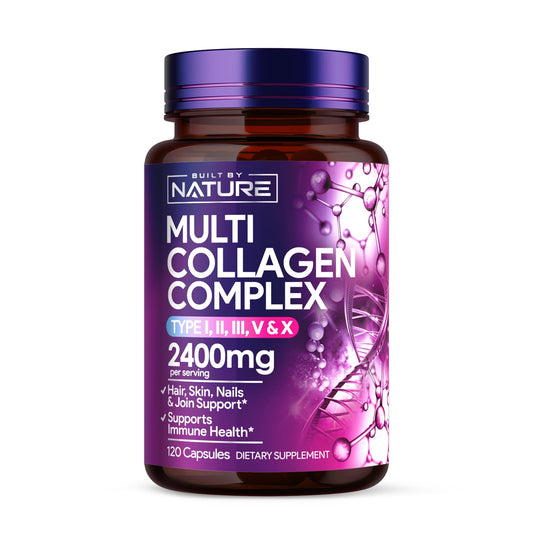 Built by Nature Multi Collagen Peptides Complex Supplement for Women Capsules, 120 Count