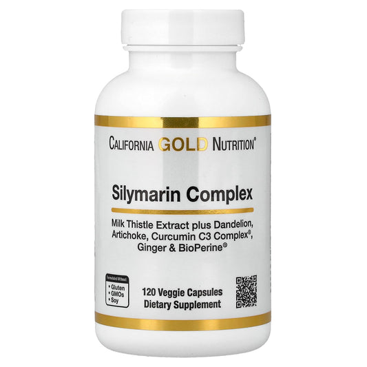 California Gold Nutrition Silymarin Liver Health Complex Milk Thistle Extract with Curcumin, Artichoke, Dandelion, Ginger, Black Pepper, Synergistic Liver Detox & Cleanse, 120 Veggie Capsules