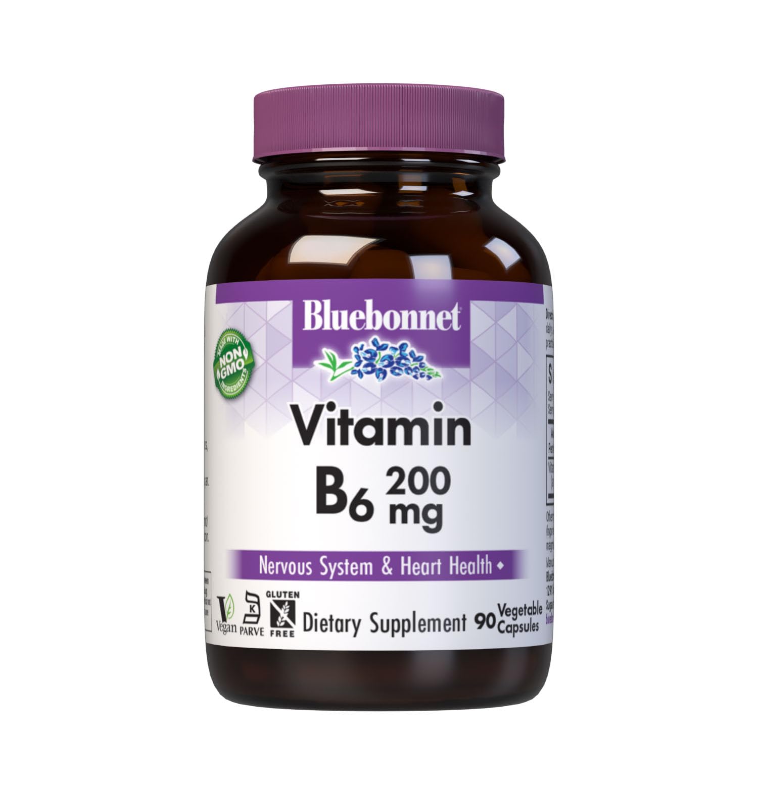 BlueBonnet Vitamin B6 Vegetable Capsules, 200 mg, 90 Capsules