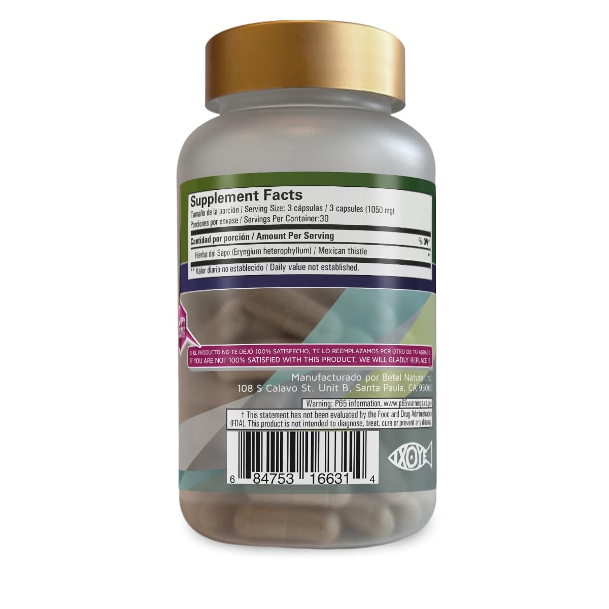 Betel Natural Premium Hierba del Sapo (Mexican Thistle) Capsules 90 Caps
