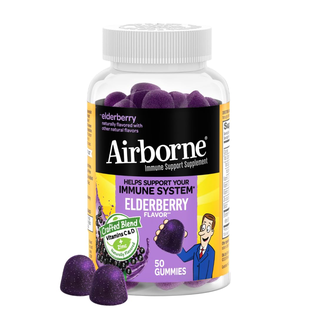 Airborne Elderberry + Zinc & Vitamin C For Adults, Immune Support, 50 Gummies