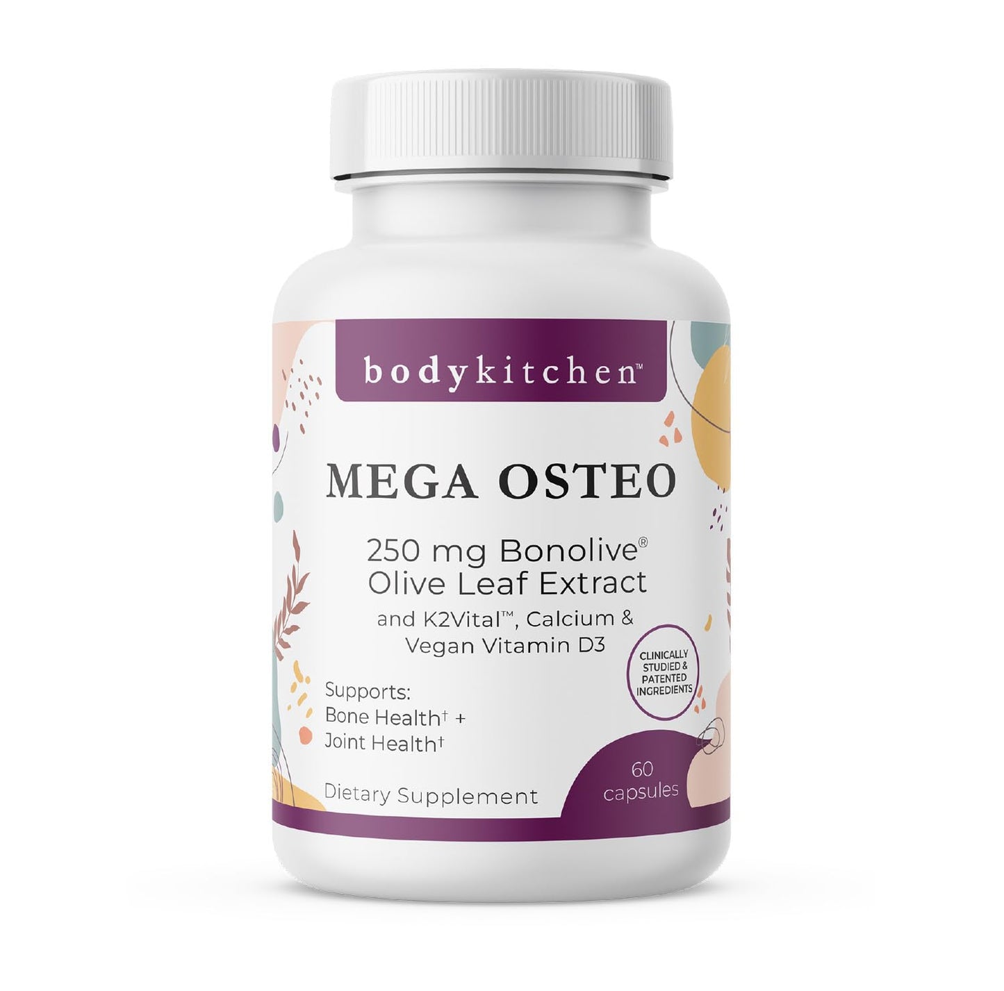 Body Kitchen Mega Osteo Vegan Bone & Joint Support Supplement with Bonolive, K2VITAL MK-7, Vegan Vitamin D3 & Albion Calcium, 60 Vegetable Capsules