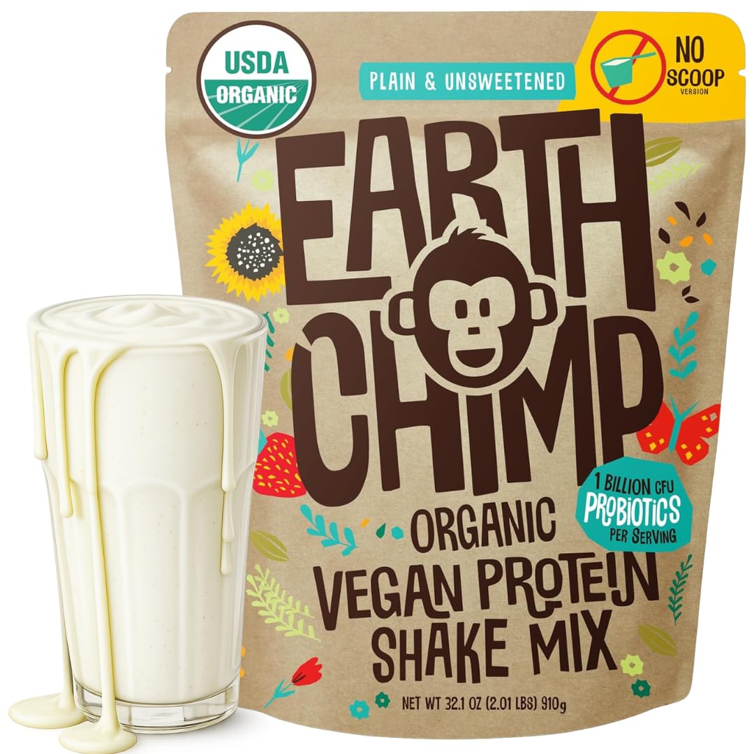 EarthChimp Organic Vegan Protein Powder with Probiotics - Non-GMO, Dairy Free, Gluten Free, 32 oz