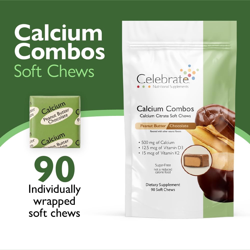 Celebrate Bariatric Supplements Calcium Citrate Chewable 500mg with 500 IU Vitamin D3, 90 Count