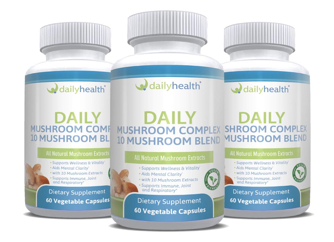 Daily Health 10 Mushroom Blend Complex All Natural Extract Vegan Friendly 180 Veg Capsules