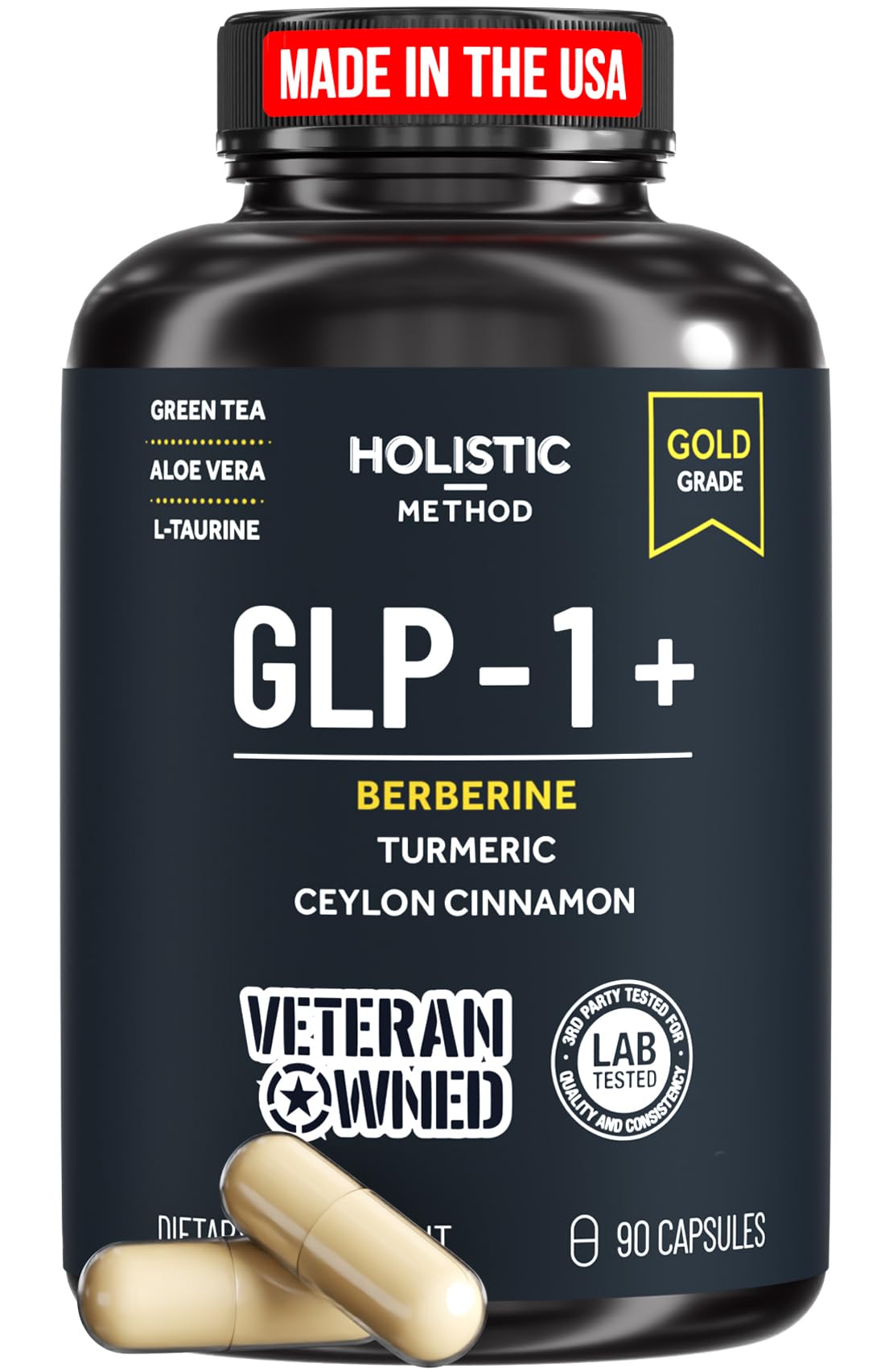 Holistic Method Berberine Weight Loss with Ceylon Cinnamon - 5800mg Metabolic & Organic GLP-1 Support with Green Tea, Curcumin, L-Taurine & Aloe Vera Capsule, 90 Count