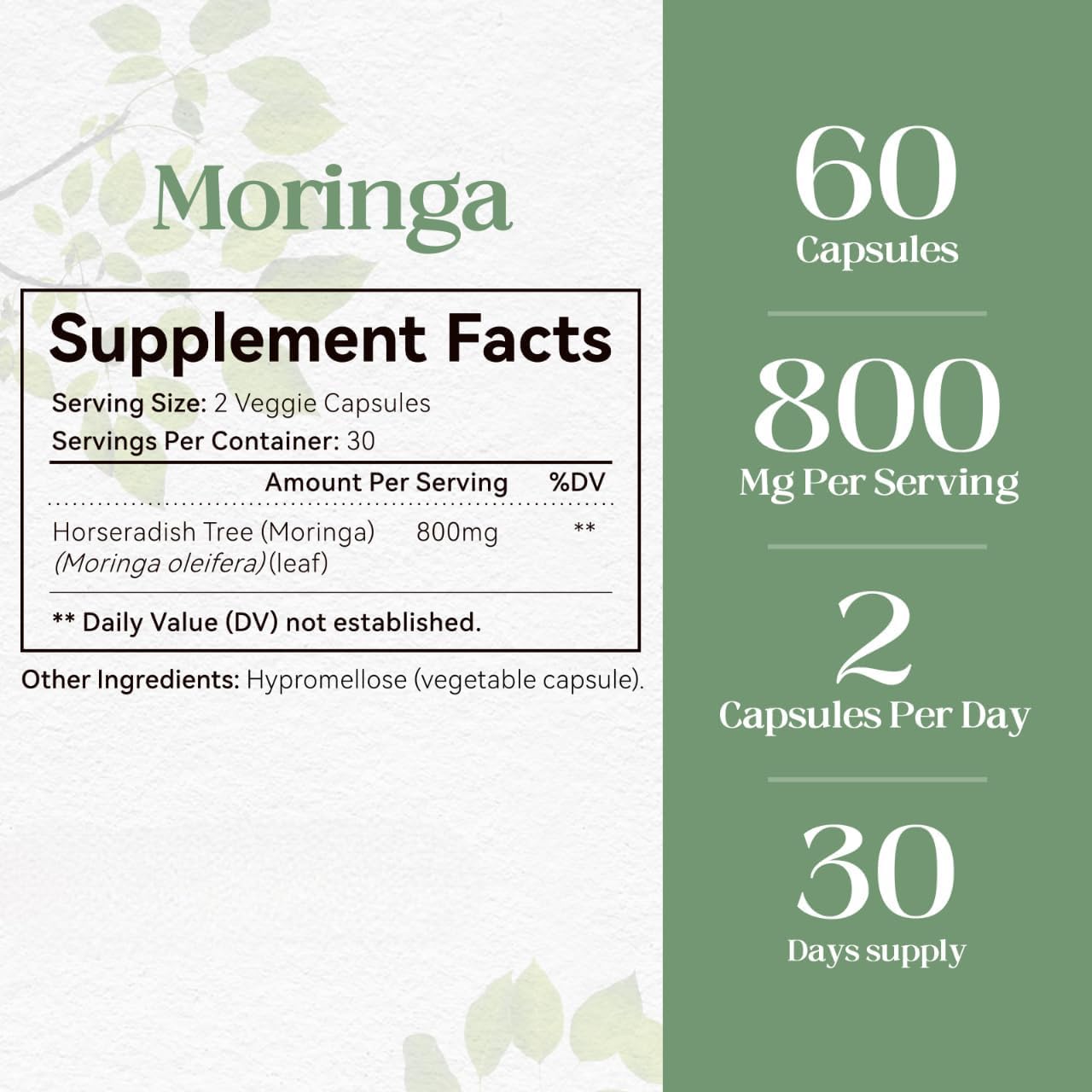 GoldenChapter Pure Moringa Capsules with Iron, Magnesium, Vitamins B12 & C, Energy Boost & Gut Health, 60 Count
