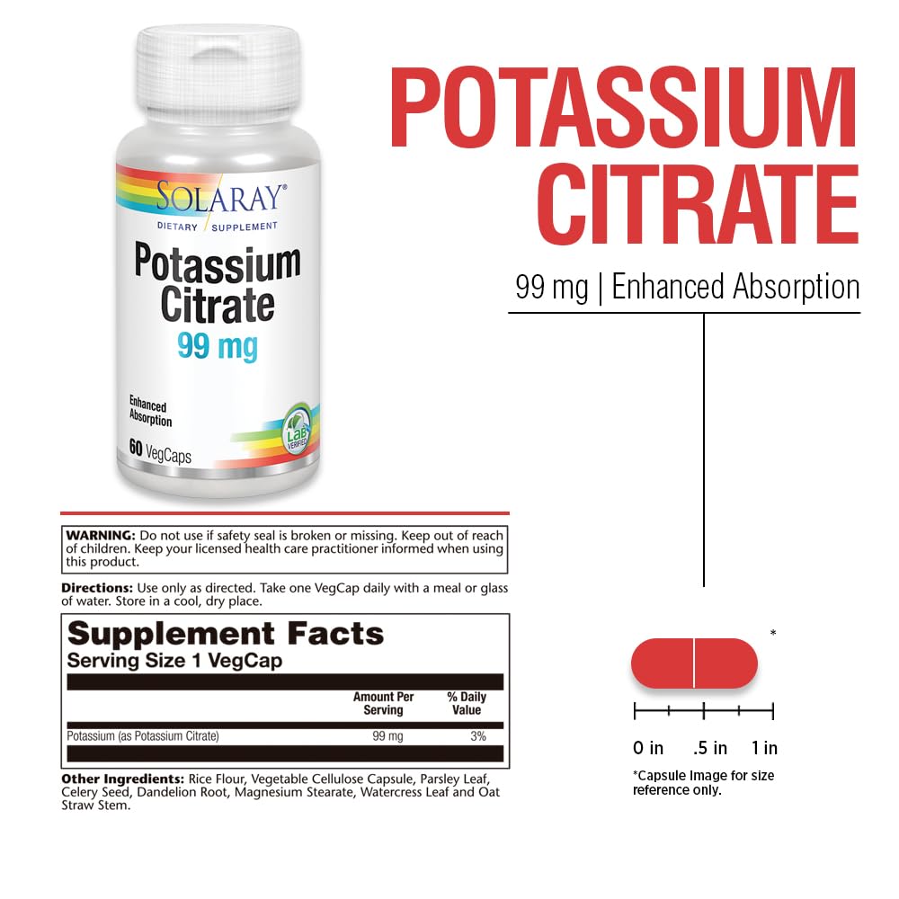 SOLARAY Potassium Citrate Capsule, 60 VegCaps