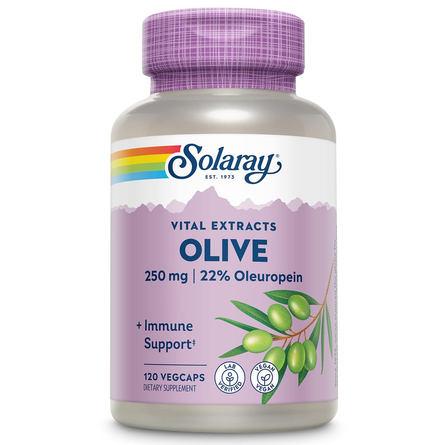 SOLARAY Olive Leaf Extract Capsules with Lemon Balm 250mg, 22% Oleuropein, 120 Capsules