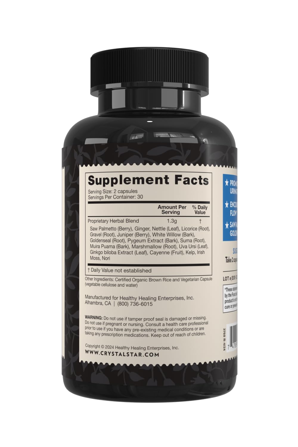 Crystal Star Prostate Support Saw Palmetto Supplements for Men Capsules, 60 Capsules