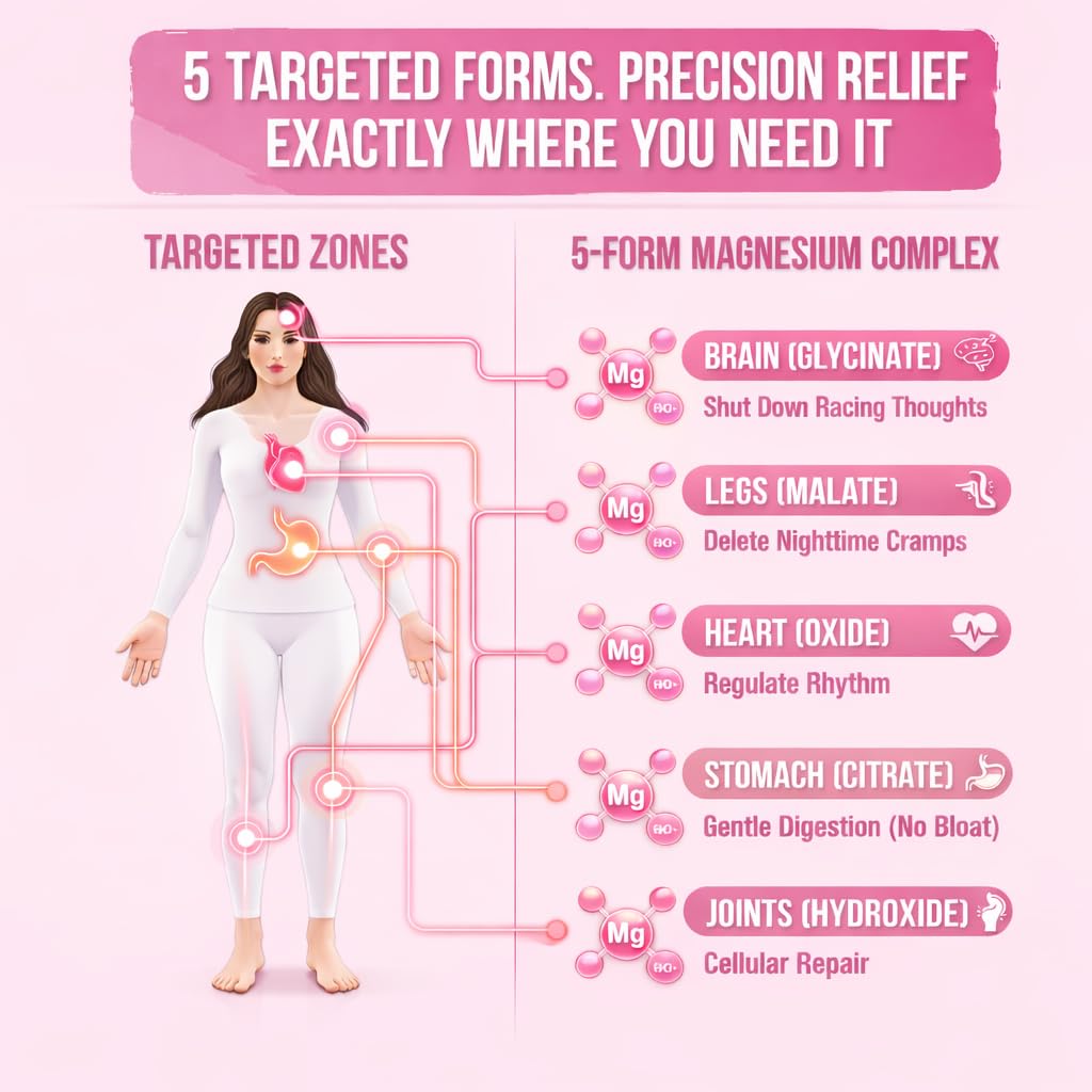 GlowTrue Magnesium Complex for Women – Spectrum 5-Form Magnesium Complex (500 mg), High Absorption Glycinate, Citrate, Oxide & Malate – Vegan, Non-GMO Supports Sleep, Energy, Hormone & Bone, 60 Capsules