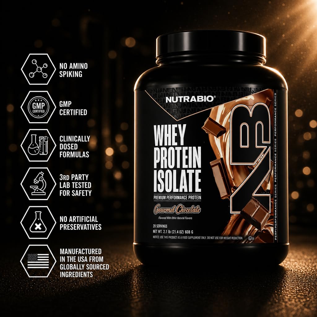 NutraBio 100% Whey Protein Isolate Protein Powder Gourmet Chocolate, 20 Servings