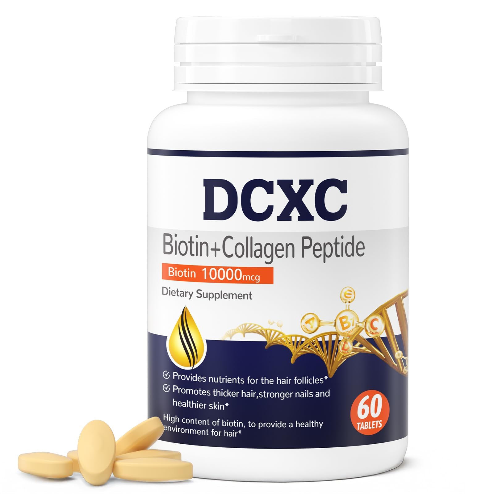 DCXC Biotin Collagen Supplement 10000mcg Tablets, 60 Count