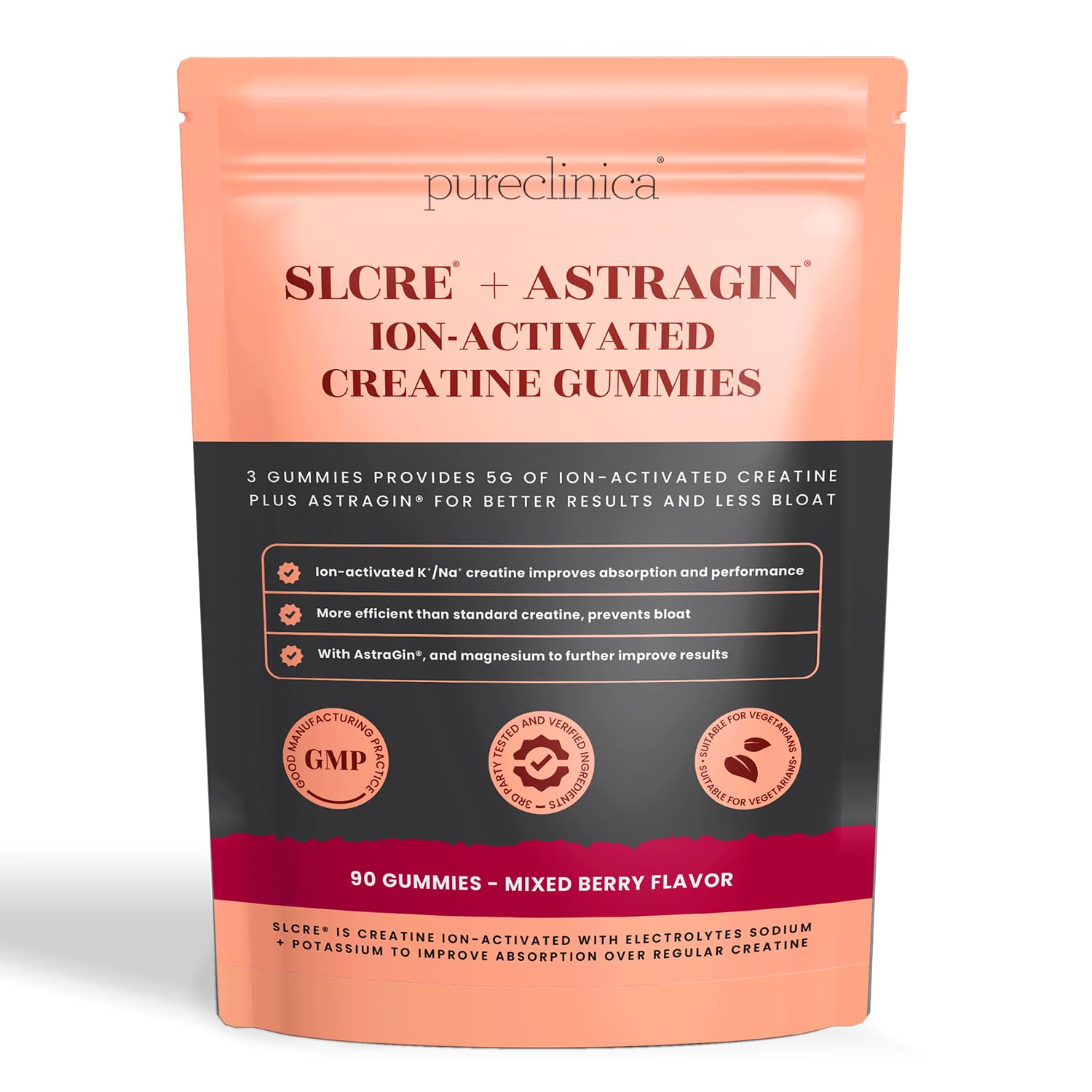 pureclinica Creatine Gummies - 5g Micronized Creatine Monohydrate per Serving, with AstraGin - 90 Gummies