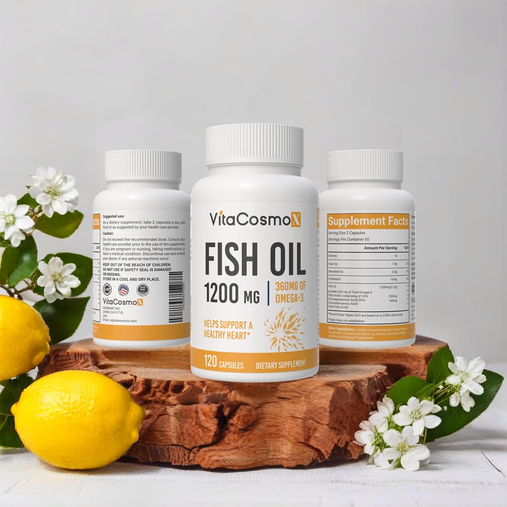 VitaCosmoX Omega-3 Fish Oil 1560mg Triple Strength EPA & DHA Softgels 120