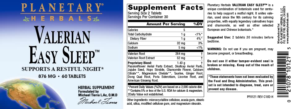 Planetary Herbals Valerian Easy Sleep Tablets, 60 Count