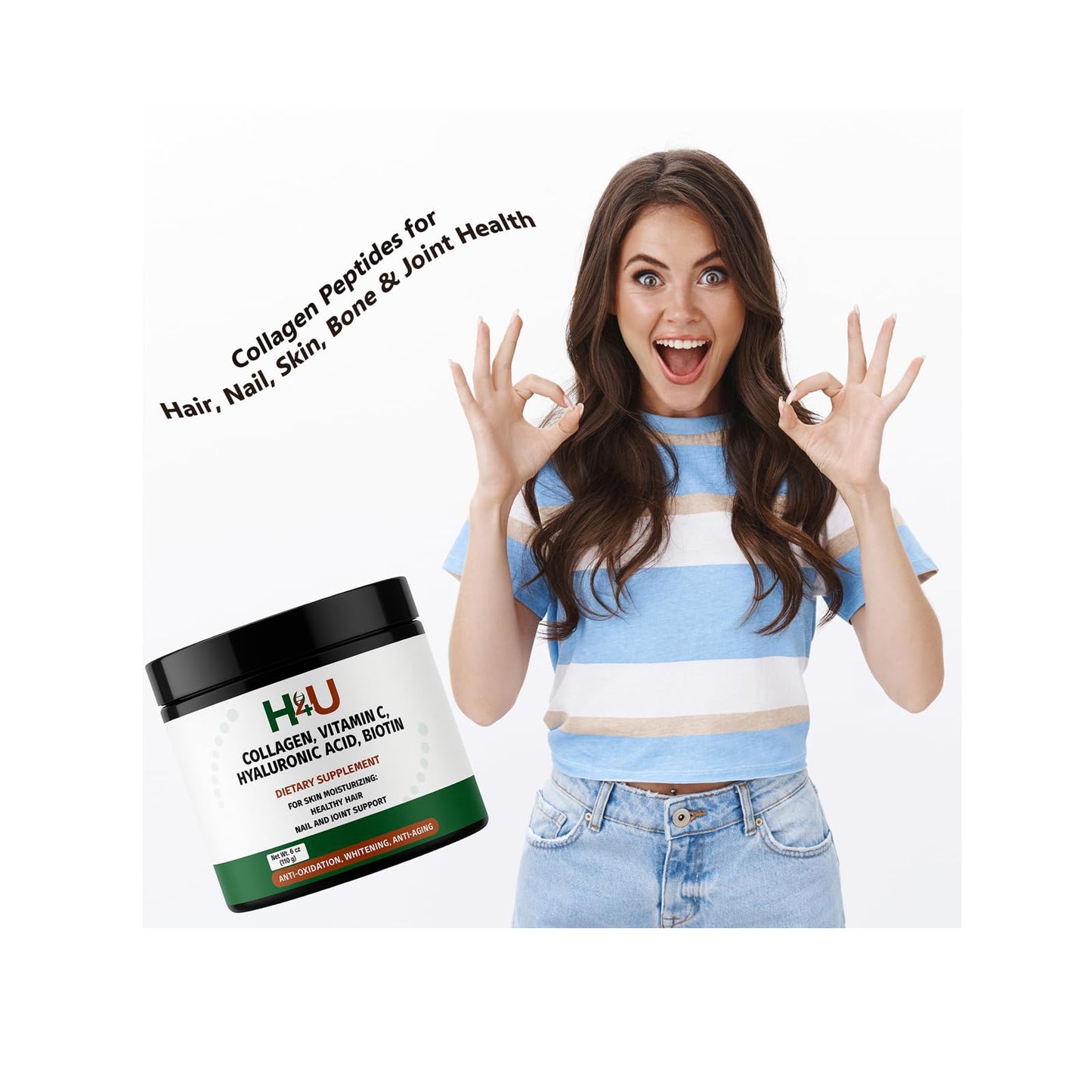 H4U Advanced Collagen Powder with Vitamin C and Biotin Unflavored Collagen Supplement, 7 Ounces