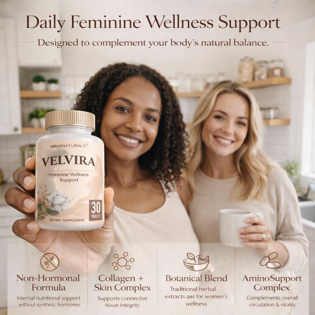 MINANATURALS VELVIRA Feminine Wellness Support Supplement for Women Herbal Rejuvenation Formula with Vitamins, Amino Acids & Collagen 30 Tablets