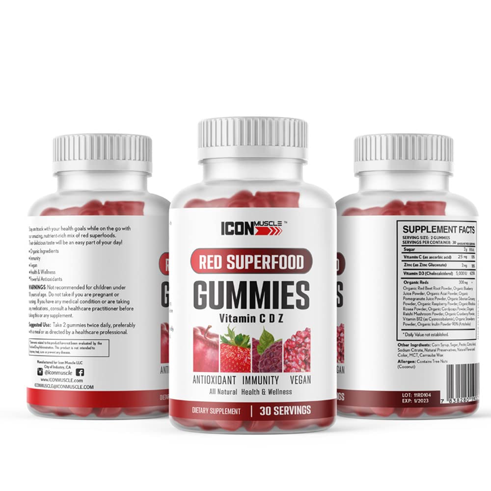 Icon Muscle Red & Green Superfood Gummies 60 Count