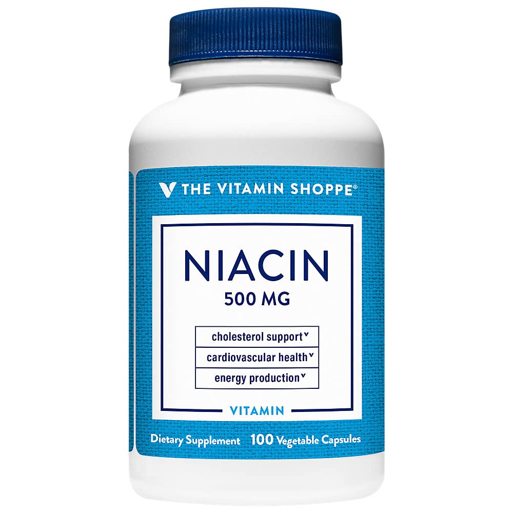 The Vitamin Shoppe Niacin Cholesterol Support 500 Vegetarian Capsules, 100 Count