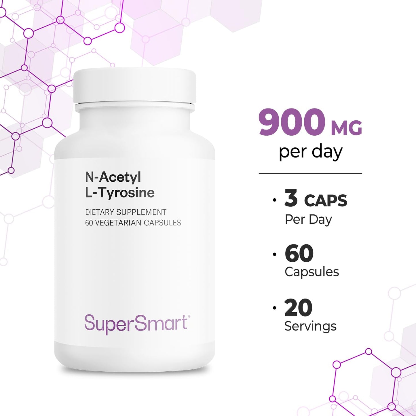 Supersmart N-Acetyl L-Tyrosine Supplement Capsules, 60 Vegetarian Capsules