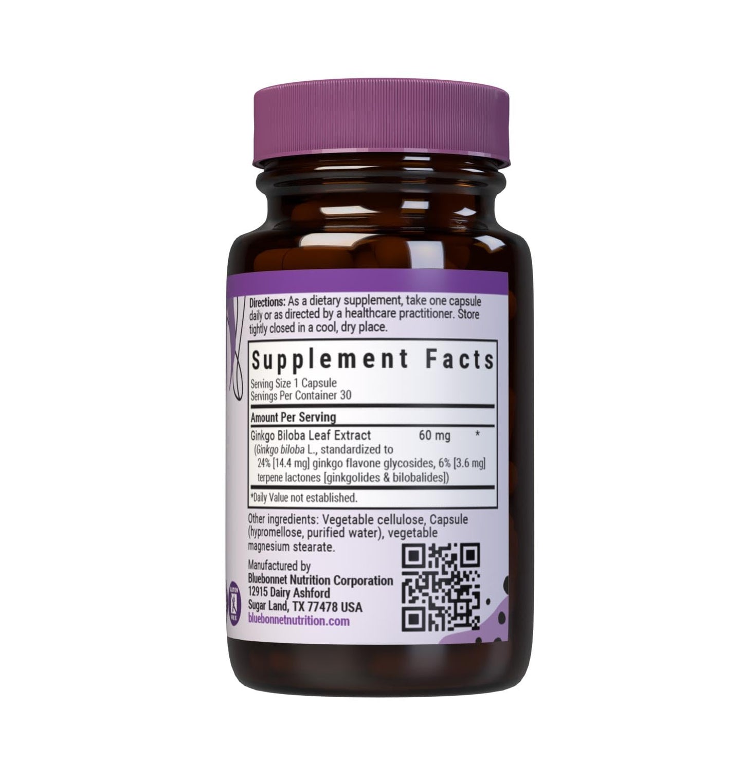 BlueBonnet Ginkgo Biloba Leaf Extract Supplement Capsules 30