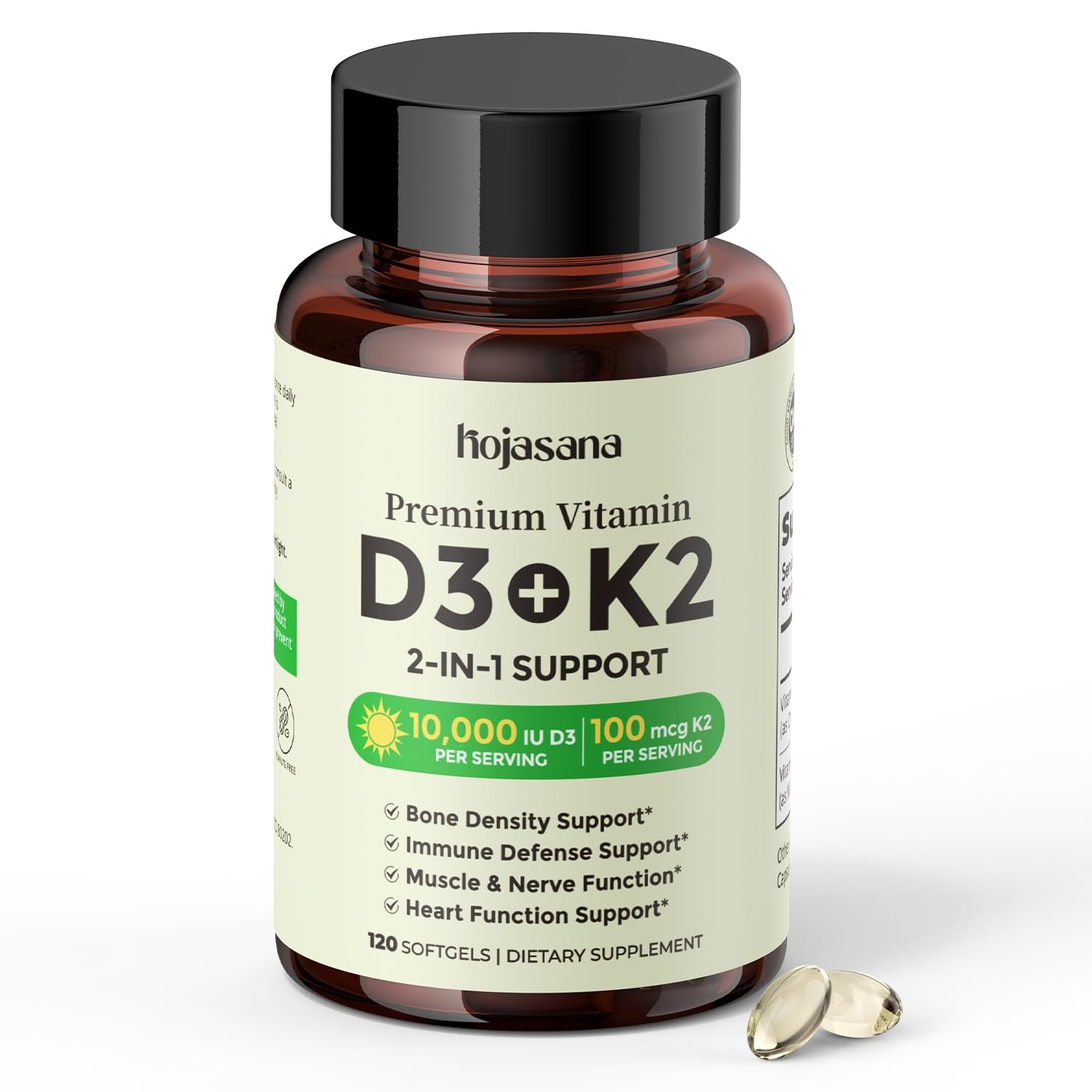 HojaSana Vitamin D3 K2 10000IU 100mcg MK-7 2-in-1 Softgel 120 Count