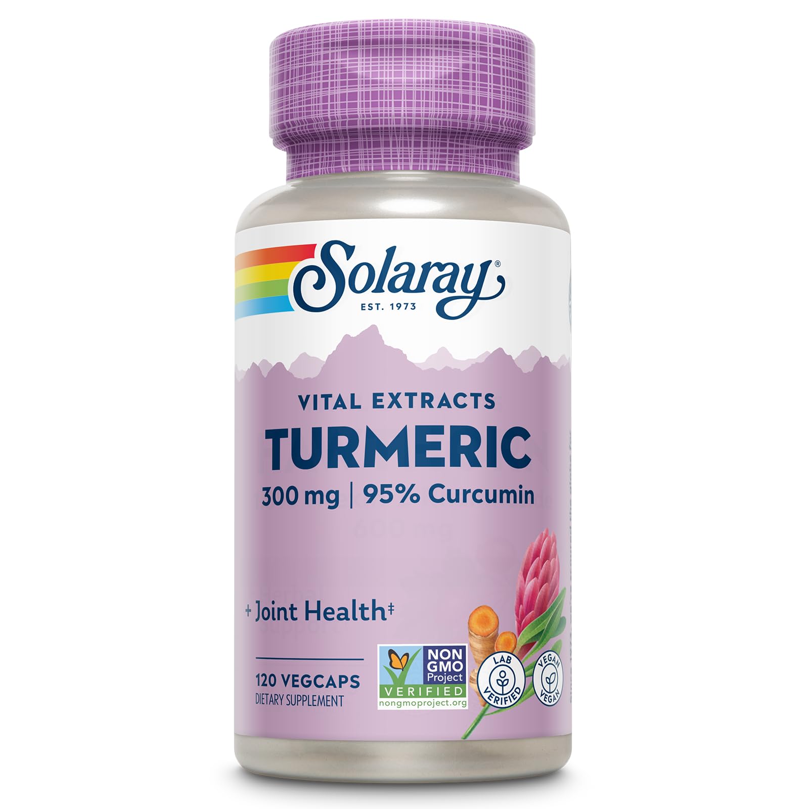 Solaray Turmeric Supplement Capsule 300 mg Turmeric Root Extract with 95% Curcumin, 120 Capsules