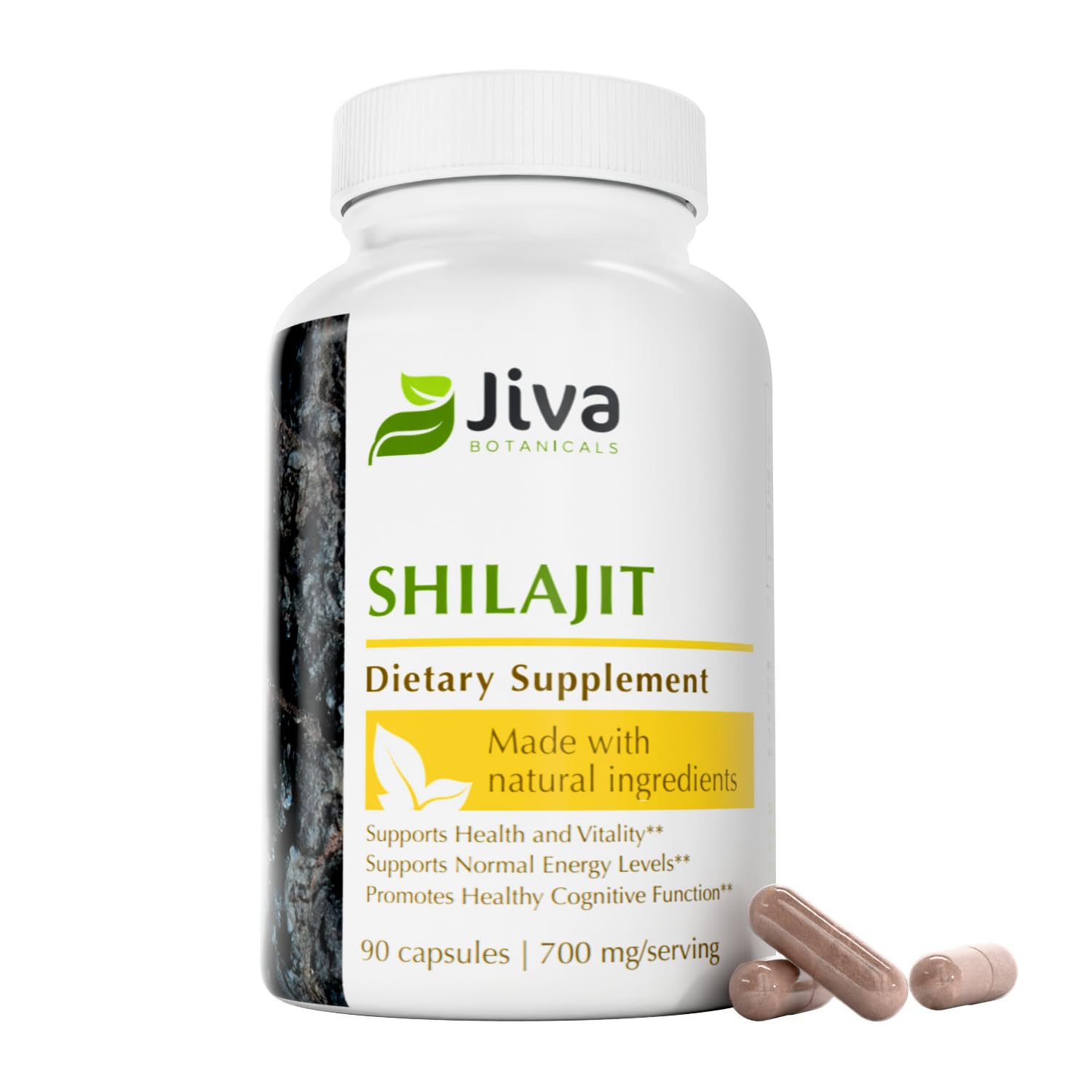 Jiva Botanicals Shilajit Capsules 700 mg with Fulvic Acid – Shilajit Supplement for Men & Women – 90 Vegan Capsules