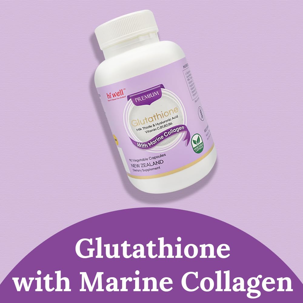 HI WELL PURE & NATURAL NEW ZEALAND Premium Glutathione with Marine Collagen Capsules 90 Count