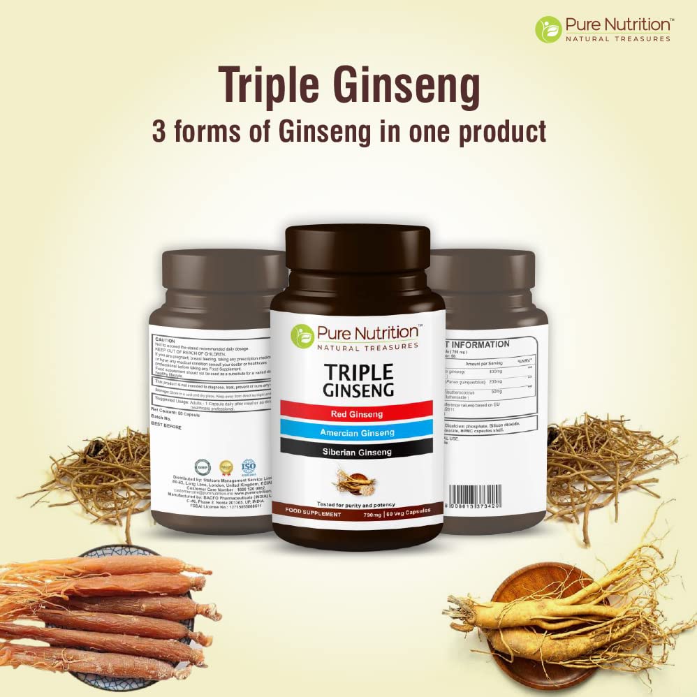 Pure Nutrition Natural Treasures Triple Ginseng Capsule 60 Veg Caps