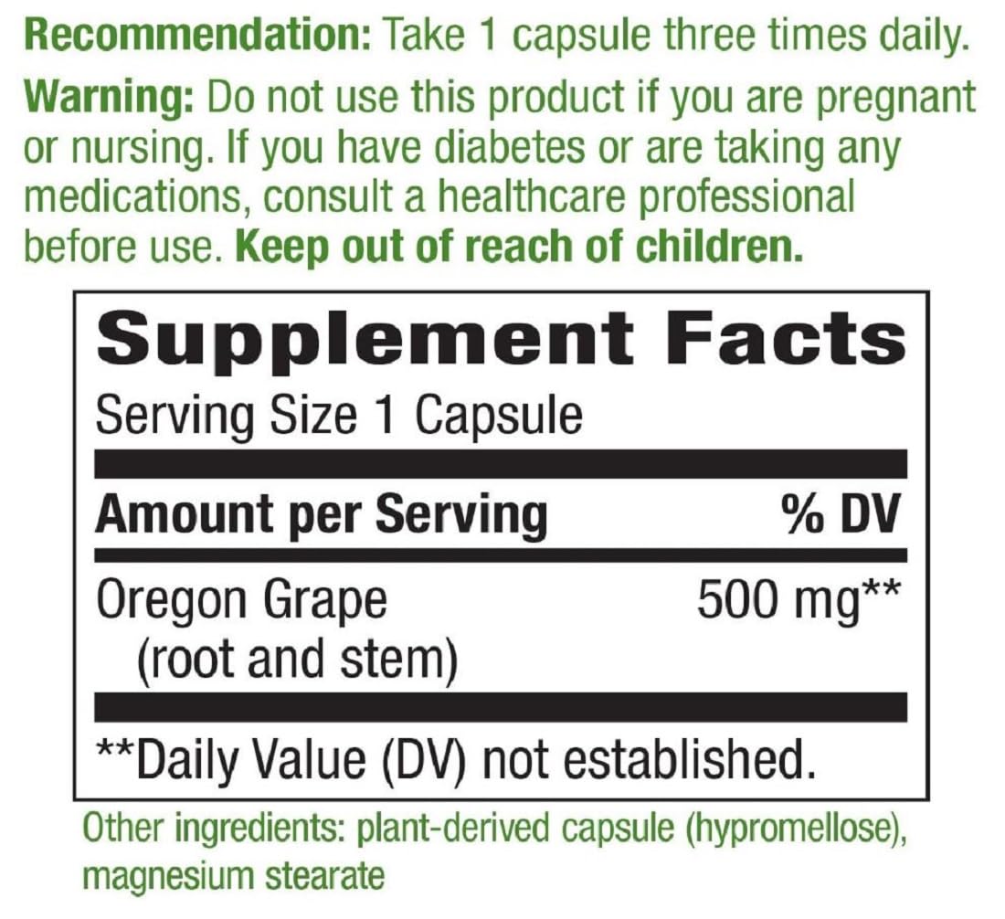 Nature's Way Oregon Grape Root 500 mg Capsules, 90 Capsules
