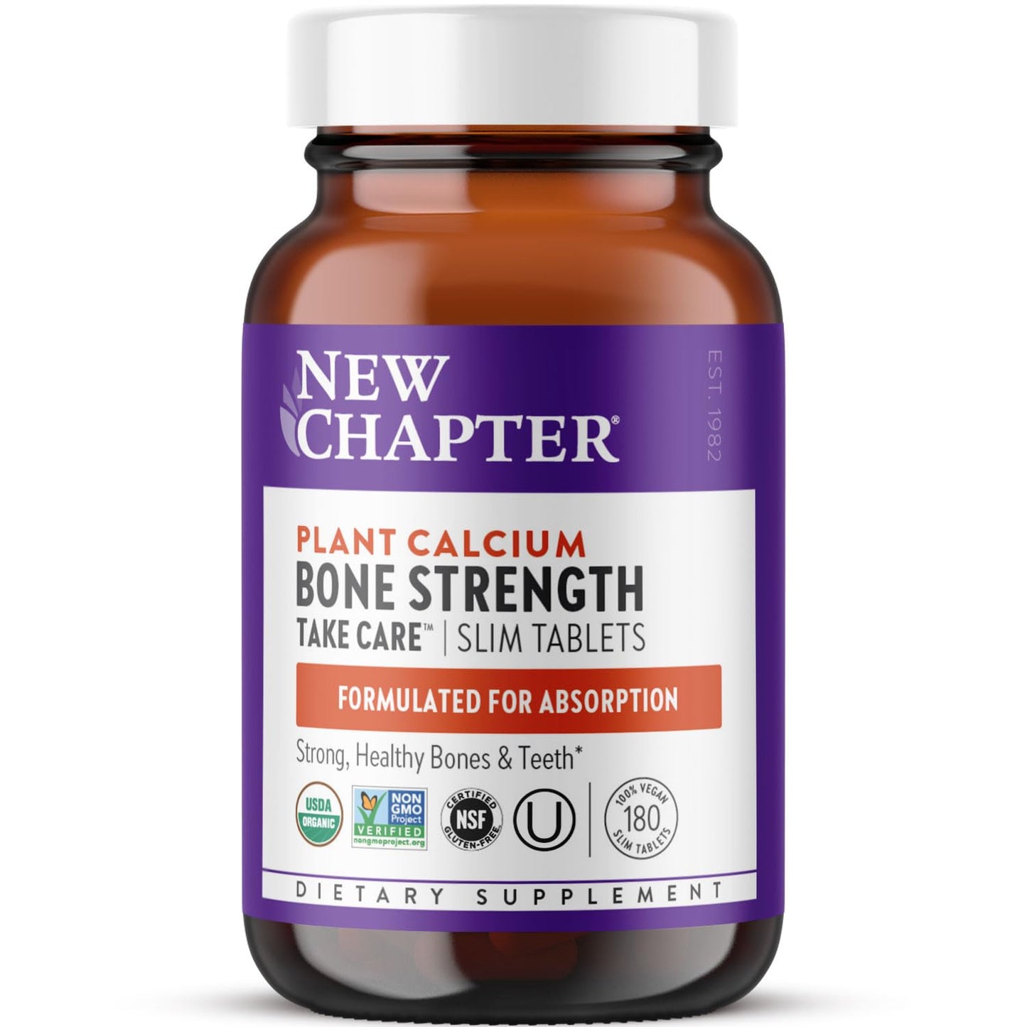 New Chapter Calcium Supplement - Bone Strength Plant-Based USDA Organic Calcium with Magnesium, Vitamin D3+K2, for Bone Health & Joint Mobility, Heart Support 180 Tablets