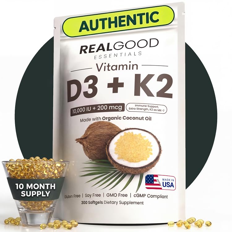 REAL GOOD ESSENTIALS Vitamin D3 K2 Softgels 300 Count