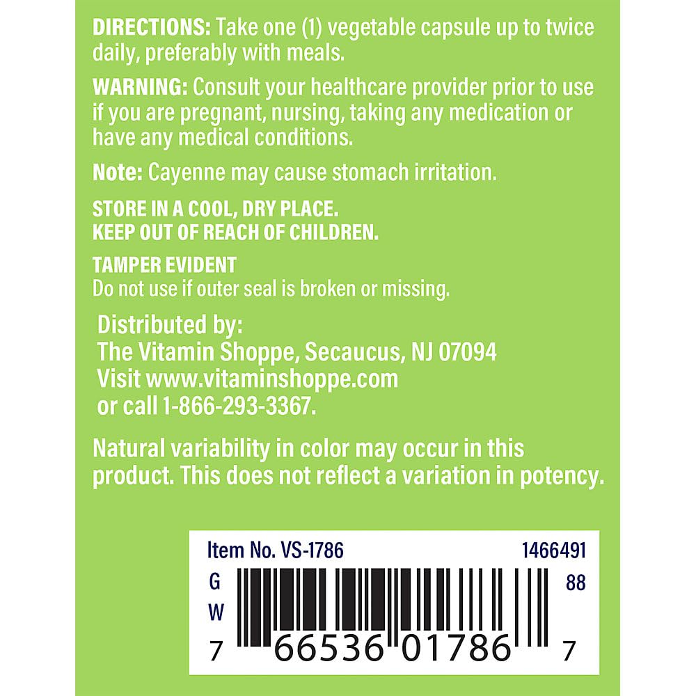 The Vitamin Shoppe Cayenne Extract 450MG (Capsicum) Capsules, 100 Count